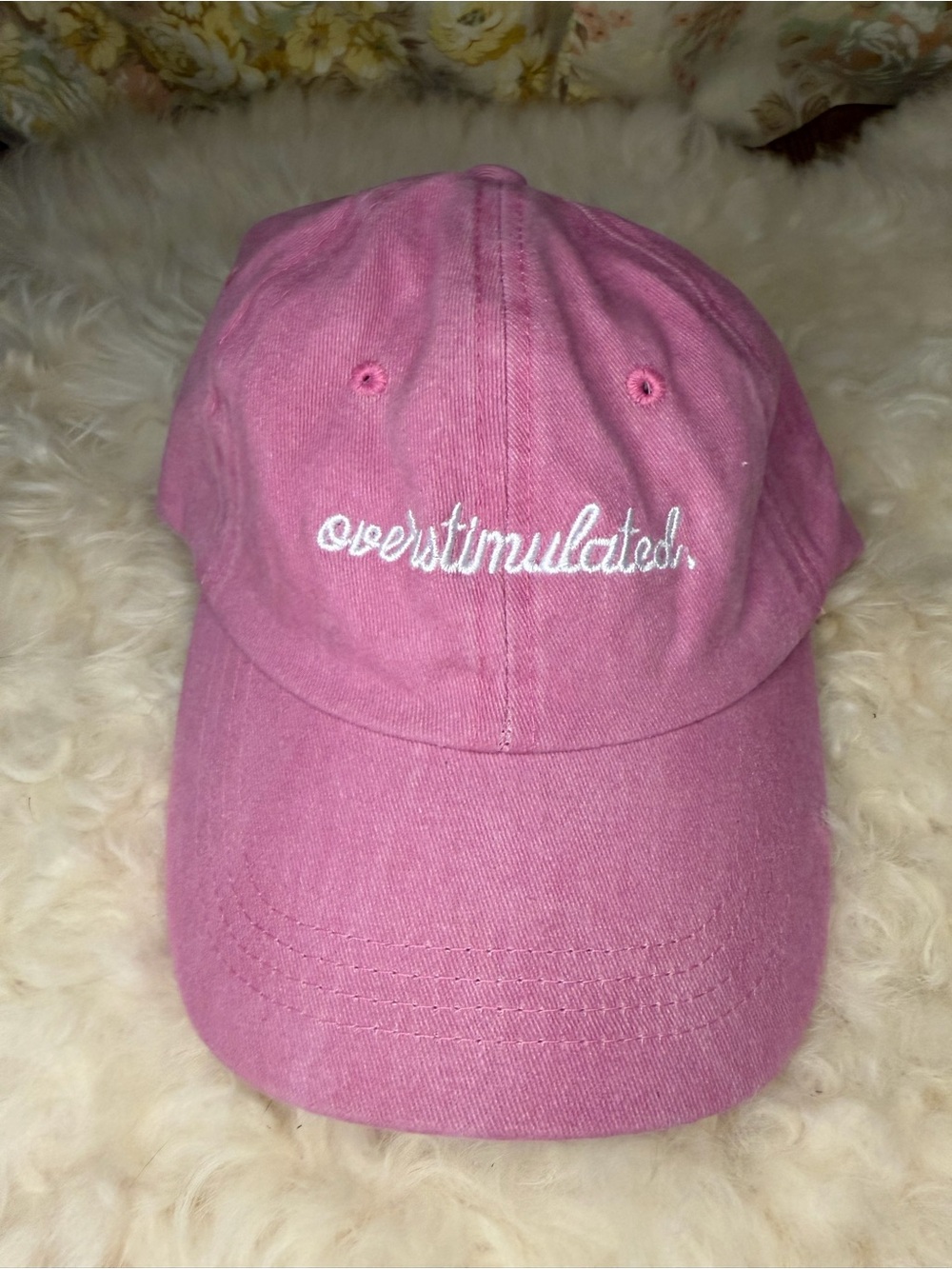 Pink 'overstimulated.' Embroidered Women's Baseball Cap